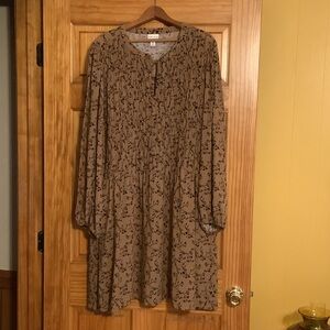 Ava & Viv Long Sleeve Floral Brown Dress & light brown cardigan